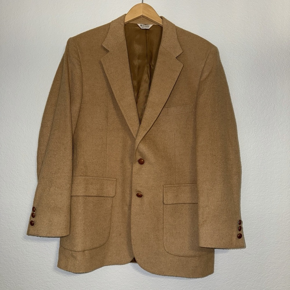 Vintage The Statesman Bruce Hulme Tan Camel 100% Wool Blazer Sport Coat USA